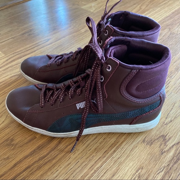 burgundy high top pumas